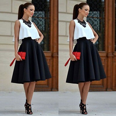 2018 New Sexy Vintage Women's White Crop Top and Black Mini Skirt Lady Clothing Set