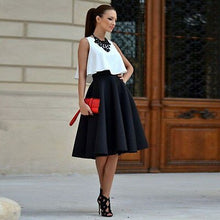 Load image into Gallery viewer, 2018 New Sexy Vintage Women&#39;s White Crop Top and Black Mini Skirt Lady Clothing Set
