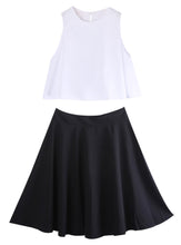 Load image into Gallery viewer, 2018 New Sexy Vintage Women&#39;s White Crop Top and Black Mini Skirt Lady Clothing Set
