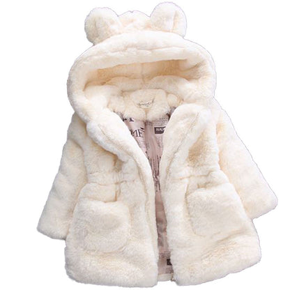 2018 New Winter Baby Girls Clothes Faux Fur Coat Fleece Show Jacket Warm Snowsuit 1-7Y Baby Hooded Jacket Children's Outerwear