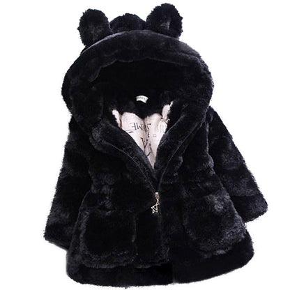 2018 New Winter Baby Girls Clothes Faux Fur Coat Fleece Show Jacket Warm Snowsuit 1-7Y Baby Hooded Jacket Children's Outerwear