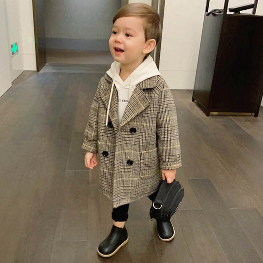 2019 High Quality Lattice Children Coat Wool Coat For Boys Fashion Autumn Winter Jacket Boy Windbreaker Kids Winter Overcoat 6 Y