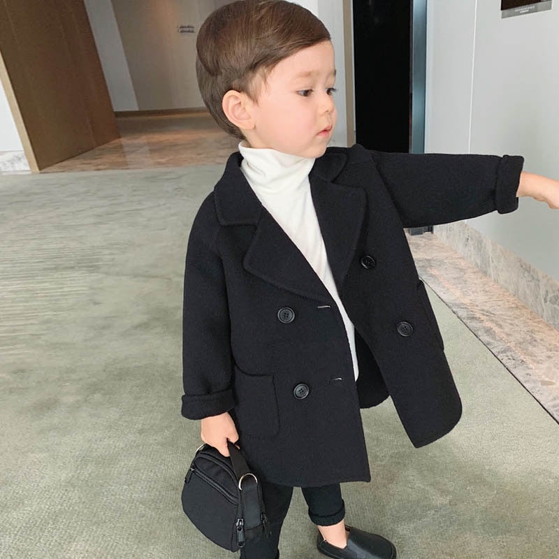 2019 High Quality Lattice Children Coat Wool Coat For Boys Fashion Autumn Winter Jacket Boy Windbreaker Kids Winter Overcoat 6 Y