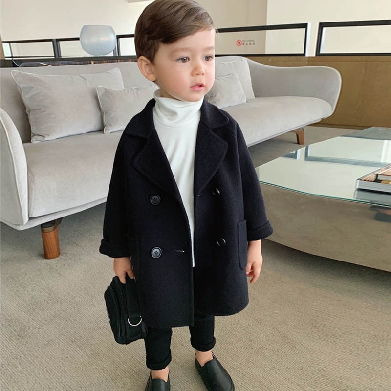 2019 High Quality Lattice Children Coat Wool Coat For Boys Fashion Autumn Winter Jacket Boy Windbreaker Kids Winter Overcoat 6 Y
