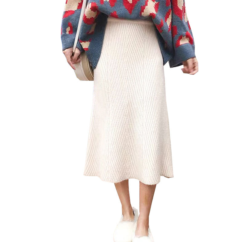 2019 High Waist Women Knitted A Line Long Skirts Vintage Autumn Winter Thick Women Midi Skirt Faldas Jupe Femme Saia