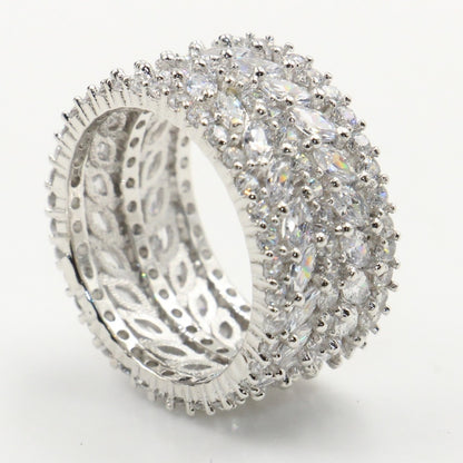 Sparkling Luxury Jewelry 925 Sterling Silver Marquise Cut White Clear 5A Cubic Zirconia Women Wedding Band Ring