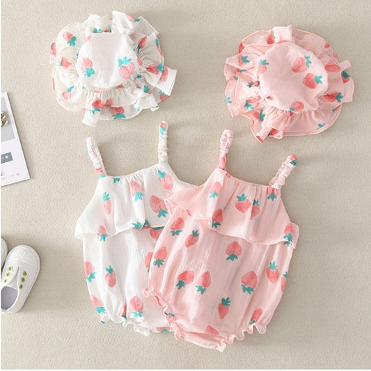 2019 NEW 2 PCS Baby Girls Clothes Summer Sunsuit Floral Print Princess Rompers+Sun Hat Brief Set Infant Outfit Jumpsuit Clothes