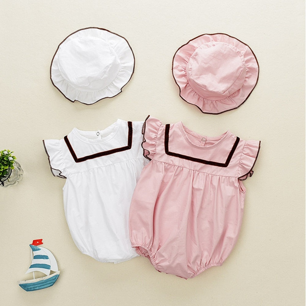 2019 NEW 2 PCS Baby Girls Clothes Summer Sunsuit Floral Print Princess Rompers+Sun Hat Brief Set Infant Outfit Jumpsuit Clothes