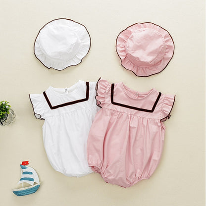 2019 NEW 2 PCS Baby Girls Clothes Summer Sunsuit Floral Print Princess Rompers+Sun Hat Brief Set Infant Outfit Jumpsuit Clothes