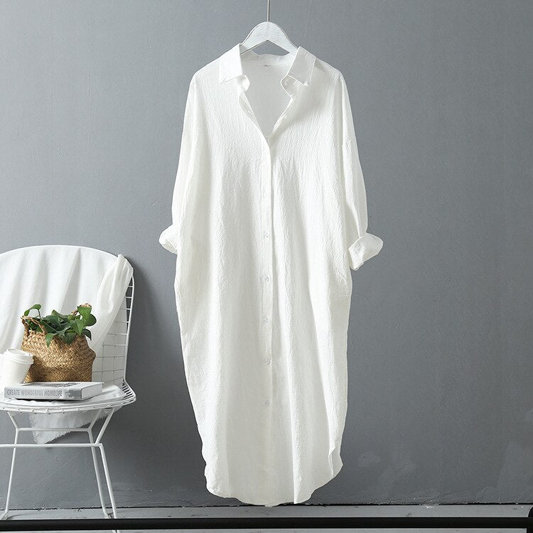 2019 New Women Long White Blouse Turn Down Collar Boho Summer Womens Tops And Blouses Women Shirts Blusas Roupa Feminina Clothes