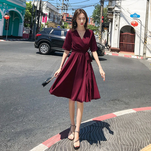 Bohemian Sexy Halter Strap Dark Red Dress