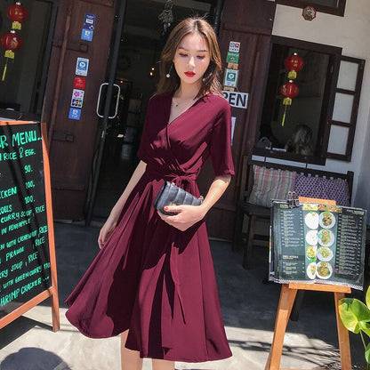 Bohemian Sexy Halter Strap Dark Red Dress