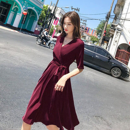 Bohemian Sexy Halter Strap Dark Red Dress