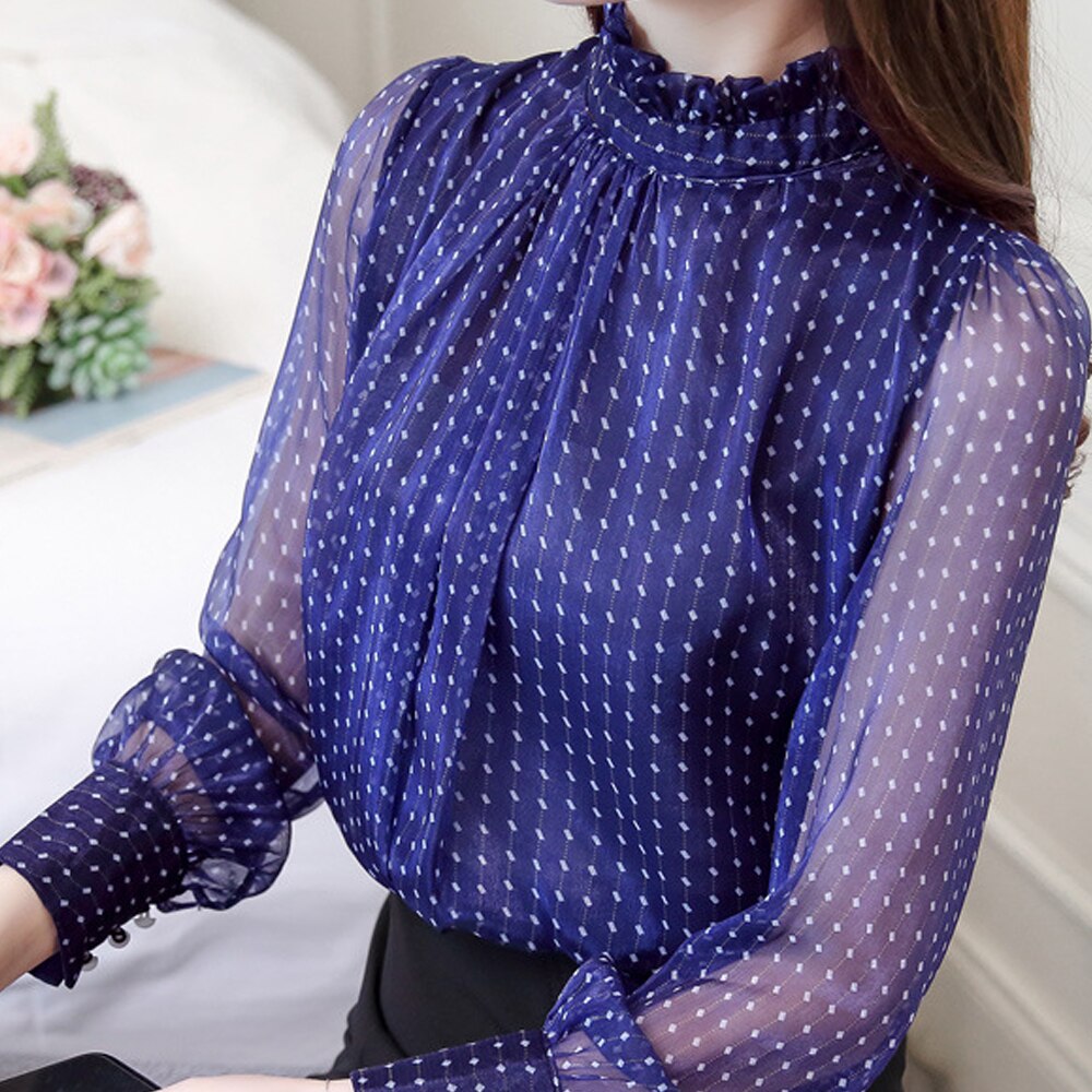 2019 Women's Lace Chiffon Blouse Women Shirt Long Sleeve Top Ladies Plus Size