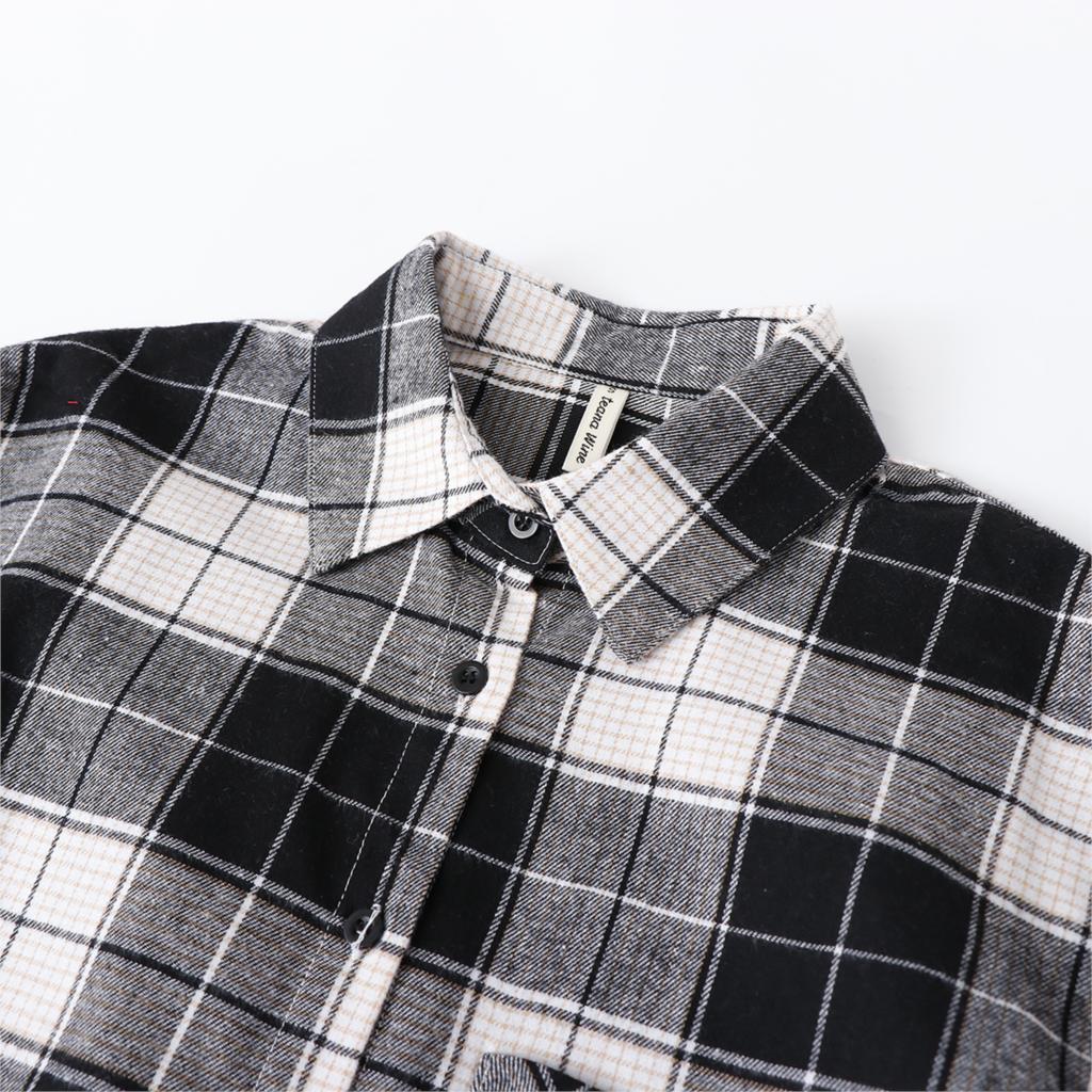 2020 Women's Plaid Shirt Chic Checked Blouse Long Sleeve Female Casual Print Shirts Loose Cotton Tops