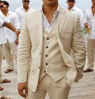 2020 Men's Linen Suits Wedding Dress Jacket, Vest 
 & Pants. Blazer Custom Groom Tuxedo Jacket Pants Set Mens Suits 3 Pieces