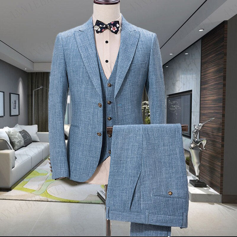 2020 Men's Linen Suits Wedding Dress Jacket, Vest 
 & Pants. Blazer Custom Groom Tuxedo Jacket Pants Set Mens Suits 3 Pieces