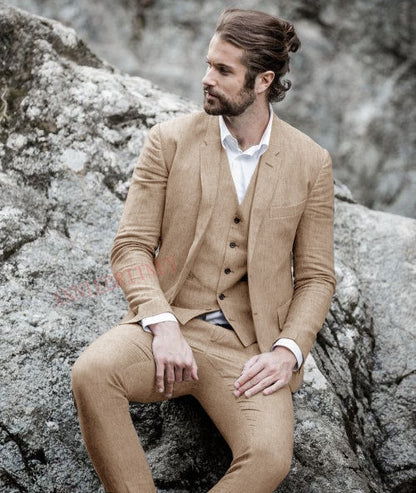 2020 Men's Linen Suits Wedding Dress Jacket, Vest 
 & Pants. Blazer Custom Groom Tuxedo Jacket Pants Set Mens Suits 3 Pieces