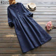 Load image into Gallery viewer, 2020 ZANZEA Spring Women Long Shirt Dress Elegant Embroidery Long Sleeve Dresses Vintage Solid Cotton Linen Vestido Robe Femme

