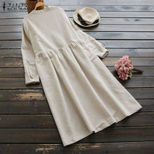 Load image into Gallery viewer, 2020 ZANZEA Spring Women Long Shirt Dress Elegant Embroidery Long Sleeve Dresses Vintage Solid Cotton Linen Vestido Robe Femme
