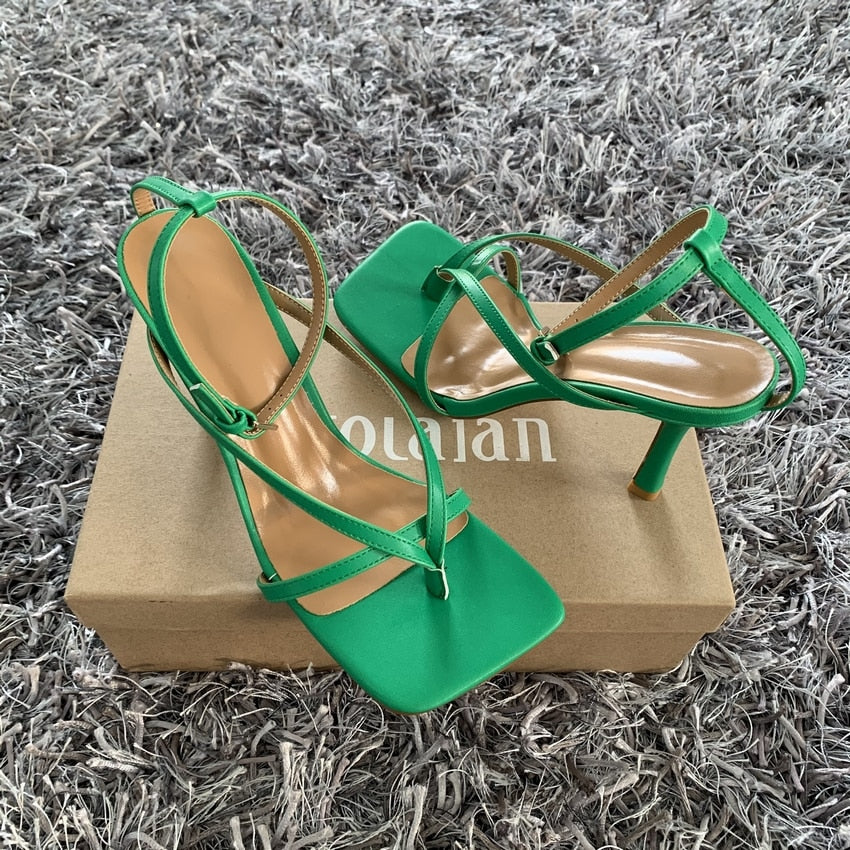 2021 Ankle Strap Women Sandals Summer Fashion Brand Thin High Heels Gladiator Sandal Shoes Narrow Band Party Dress Pump Shoes