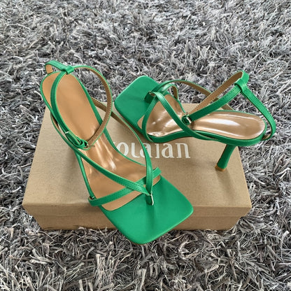 2021 Ankle Strap Women Sandals Summer Fashion Brand Thin High Heels Gladiator Sandal Shoes Narrow Band Party Dress Pump Shoes
