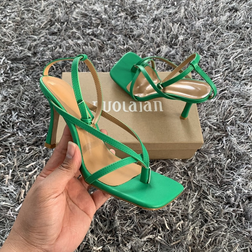2021 Ankle Strap Women Sandals Summer Fashion Brand Thin High Heels Gladiator Sandal Shoes Narrow Band Party Dress Pump Shoes