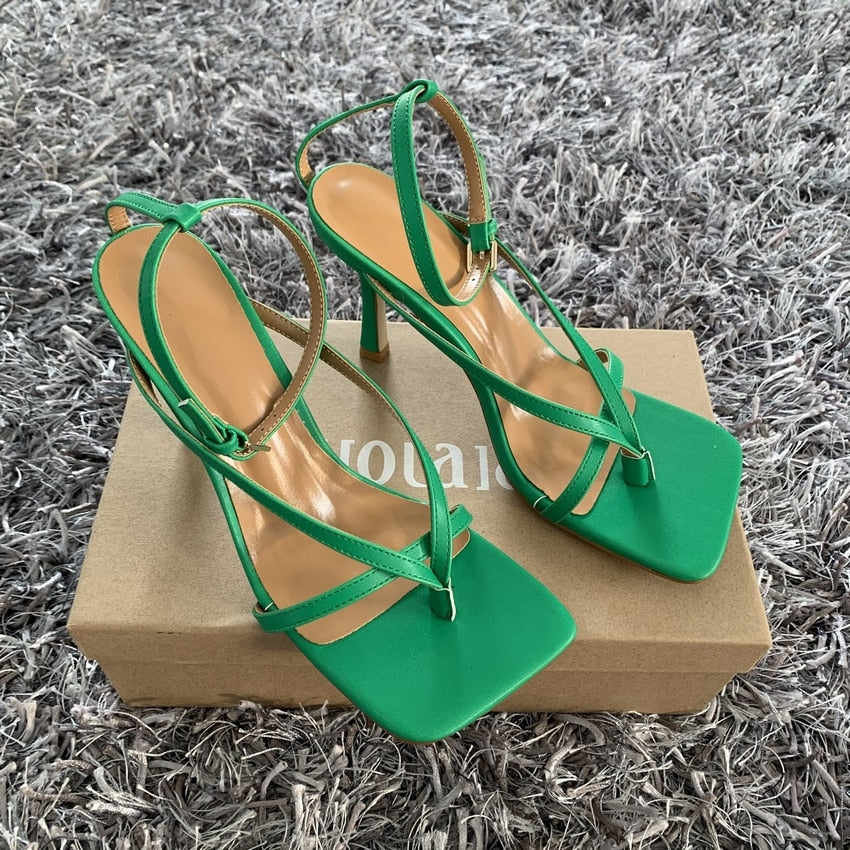 2021 Ankle Strap Women Sandals Summer Fashion Brand Thin High Heels Gladiator Sandal Shoes Narrow Band Party Dress Pump Shoes