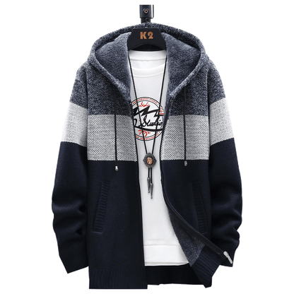 2021 Autumn Korean Hooded Men's Sweaters with Thick and Velvet Men's Cardigan Knitted Sweatercoats Patchwork Jacket Male M-4XL