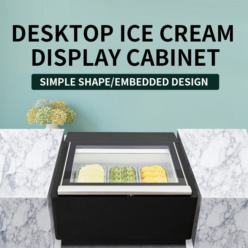 2021 Ice Cream Display Cabinet Desktop Direct Cooling Ice Display Freezer Small Ice Cream Cabinet 3-tray  FREE CFR BY SEA