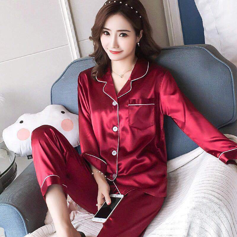 2021 Latest Fashion Hot Sales Lapel Cardigan Silk Like Pajamas Fat And Thin Women Spring And Autumn European And American StyleW