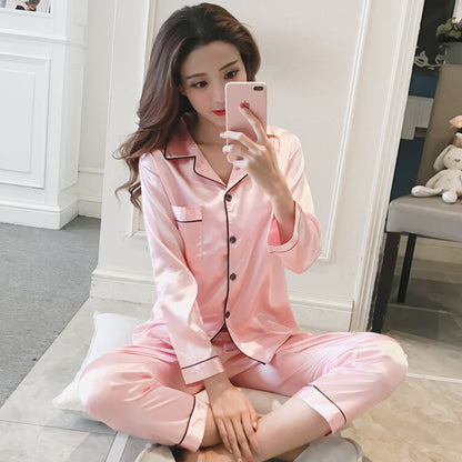 2021 Latest Fashion Hot Sales Lapel Cardigan Silk Like Pajamas Fat And Thin Women Spring And Autumn European And American StyleW