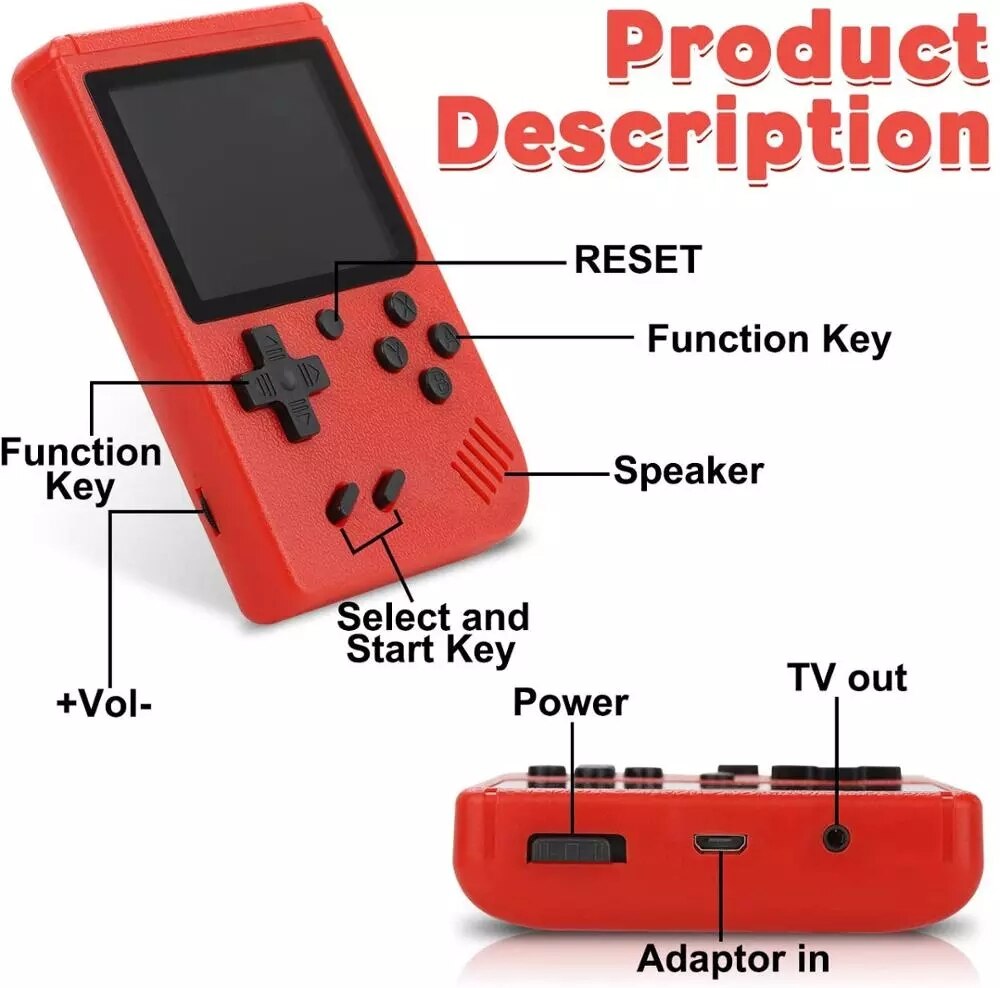2021 New Built-in 400 Games 1000mAh Battery Retro Video Handheld Game Player Gamepad 2 Players Doubles 3.0 Inch LCD Game Boy