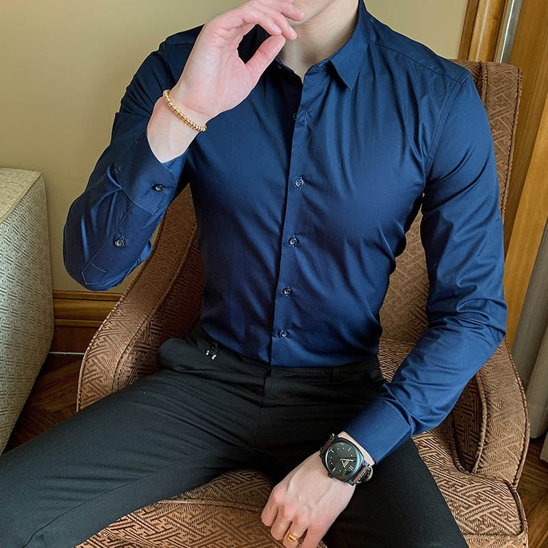 2021 New Fashion Cotton Long Sleeve Shirt Solid Slim Fit Male Social Casual Business White Black Dress Shirts 5XL 6XL 7XL 8XL
