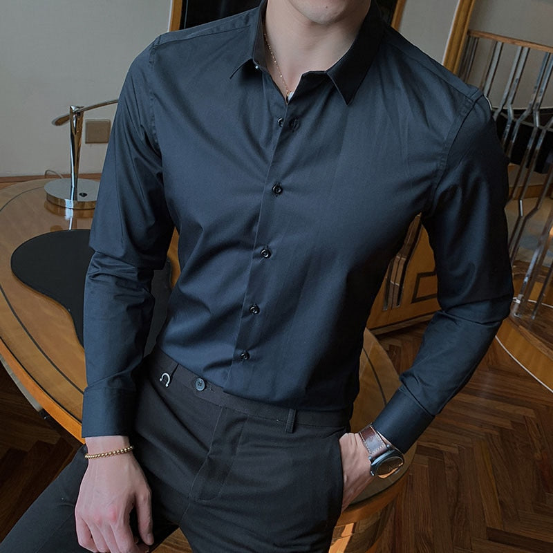 2021 New Fashion Cotton Long Sleeve Shirt Solid Slim Fit Male Social Casual Business White Black Dress Shirts 5XL 6XL 7XL 8XL