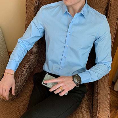 2021 New Fashion Cotton Long Sleeve Shirt Solid Slim Fit Male Social Casual Business White Black Dress Shirts 5XL 6XL 7XL 8XL