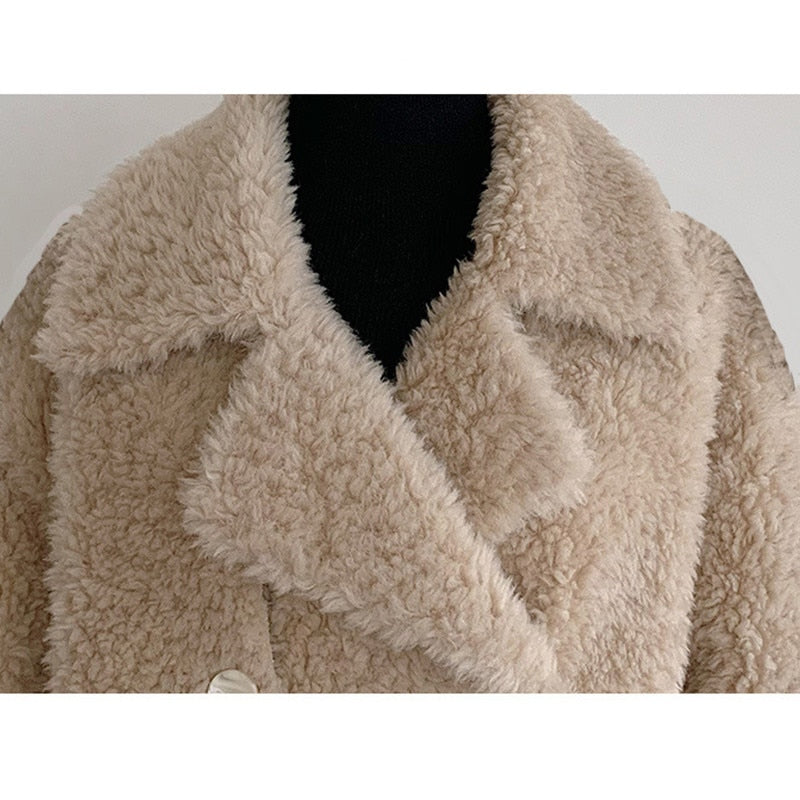 2021 New Fashion Lamb Sheep Sheared Fleece Short Coats Jackets Female Women Soft Wool Fur Warm Jackets Warm Outwear Size S M L