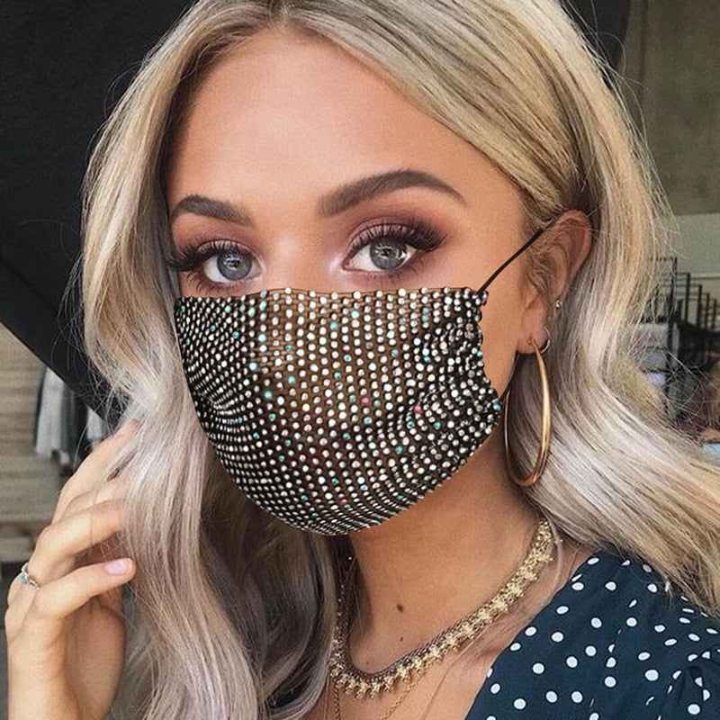 2021 Sexy Crystal Face Mask Rhinestones Fashion Costume Jewelry For Women Glitter Mouth Mask For Masquerade Party Nightclub