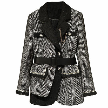 2021 Spring New Women Luxury Patchwork Double Breasted Jacket Coat Ladies Casual Outerwear With Belts