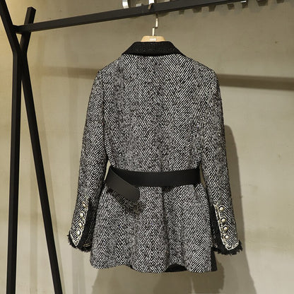 2021 Spring New Women Luxury Patchwork Double Breasted Jacket Coat Ladies Casual Outerwear With Belts