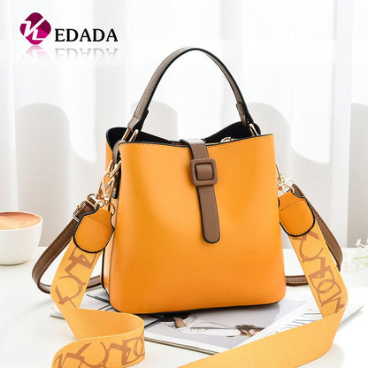 2021 Wide Straps Female PU Leather White Bucket Handbag Famous Brand Designer Lady's Shoulder Crossbody Bags Women's Handbags