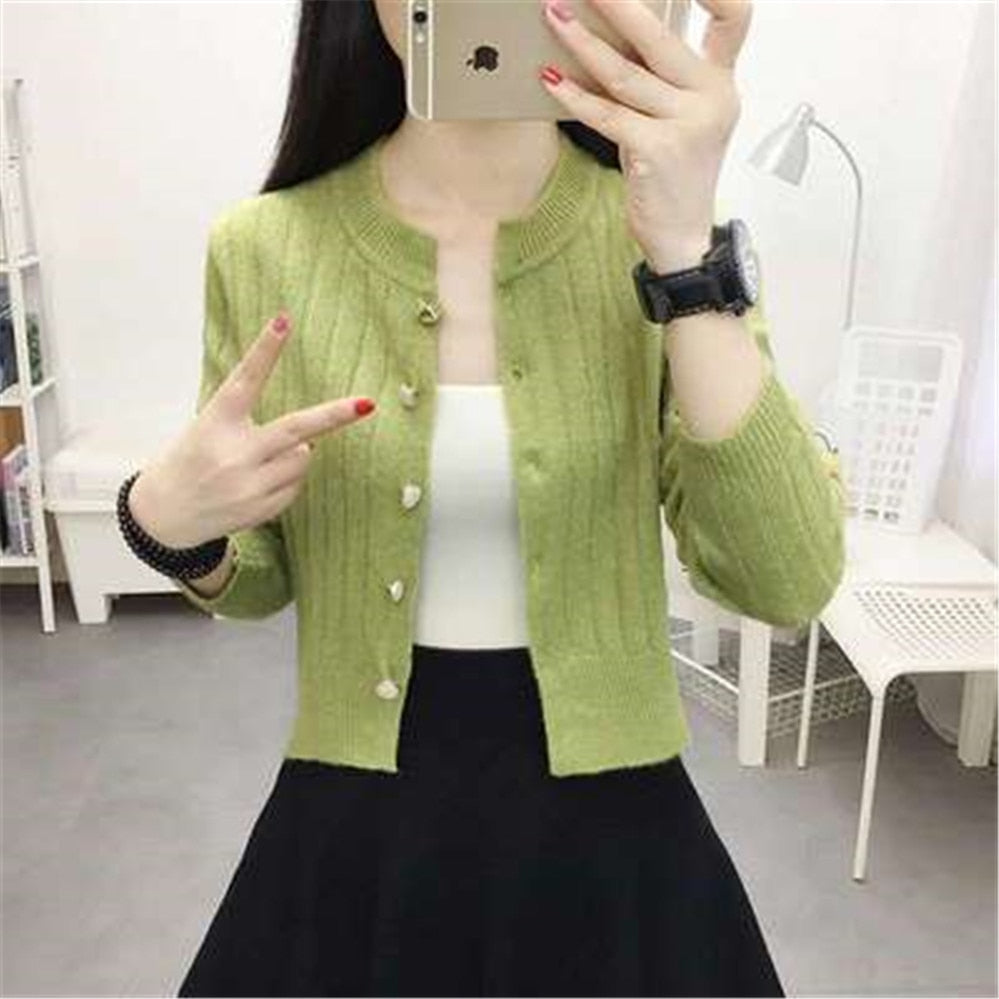 2021 Women's Cardigan Sweaters Short Autumn Winter Sweater Long Sleeve Loose Knitted Cardigan Inner Wear Coat Top Sueters De Mujer