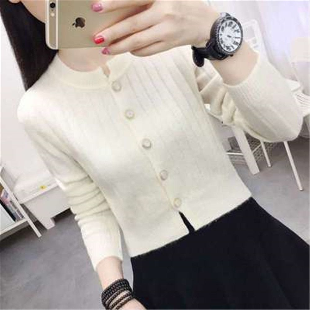 2021 Women's Cardigan Sweaters Short Autumn Winter Sweater Long Sleeve Loose Knitted Cardigan Inner Wear Coat Top Sueters De Mujer