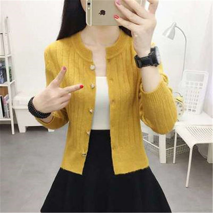 2021 Women's Cardigan Sweaters Short Autumn Winter Sweater Long Sleeve Loose Knitted Cardigan Inner Wear Coat Top Sueters De Mujer