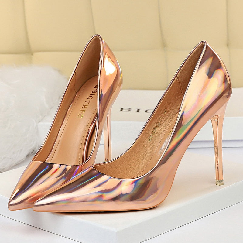 2021 Women 10.5cm High Heels Silver Fetish Pumps Lady Stripper Green Gold Stiletto Wedding Bridal Valentine Scarpin Party Shoes