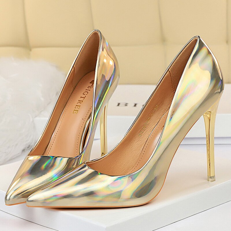 2021 Women 10.5cm High Heels Silver Fetish Pumps Lady Stripper Green Gold Stiletto Wedding Bridal Valentine Scarpin Party Shoes