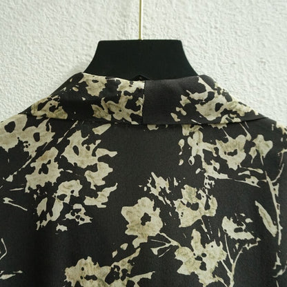 2021 Elegant Blouse High Quality 100% Silk Flower Printed Long Sleeve Blouse Top