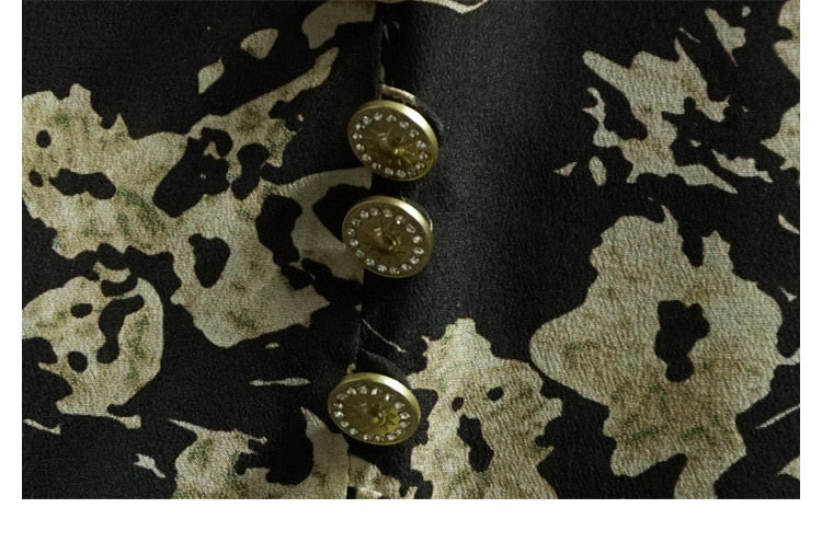 2021 Elegant Blouse High Quality 100% Silk Flower Printed Long Sleeve Blouse Top