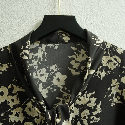 2021 Elegant Blouse High Quality 100% Silk Flower Printed Long Sleeve Blouse Top