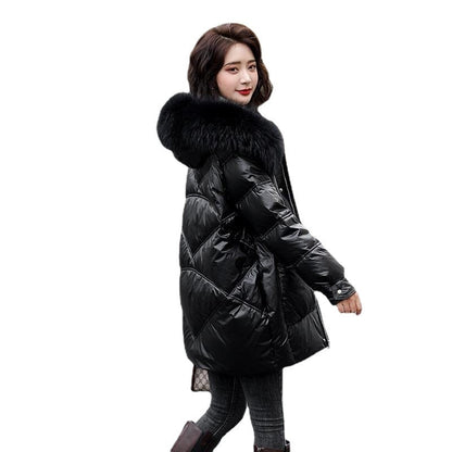 2021 winter new down jacket large fur collar small thickened white duck down medium and long down jacket female